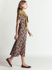 Boden Brown Floral Heidi Jersey Midi Tea Dress - Image 3 of 6