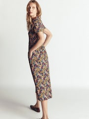 Boden Brown Floral Heidi Jersey Midi Tea Dress - Image 4 of 6