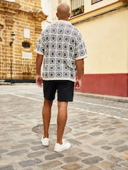 Teal Blue/Ecru White Relaxed Crochet Button Through Shirt - Image 3 of 6