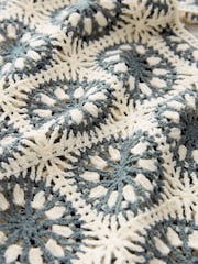 Teal Blue/Ecru White Relaxed Crochet Button Through Shirt - Image 6 of 6