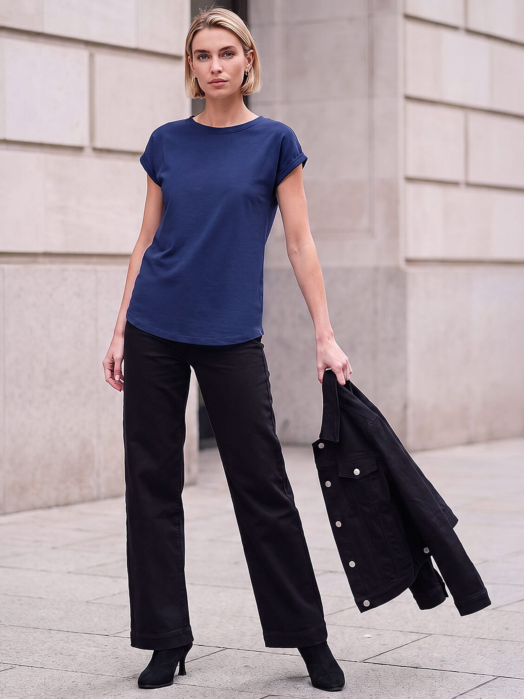 Roman Women's Navy Plain Stretch Cotton Jersey T-Shirt In | Size: 20 - Image 6