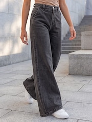 Crno - Roman Palazzo Teksas Pantalone - Slika 2 od 4