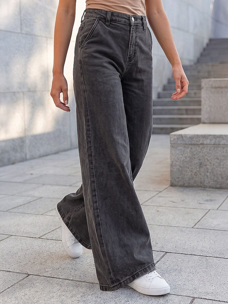 Crno - Roman Palazzo Teksas Pantalone - Slika 2 od 4