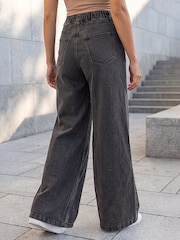 Crno - Roman Palazzo Teksas Pantalone - Slika 3 od 4