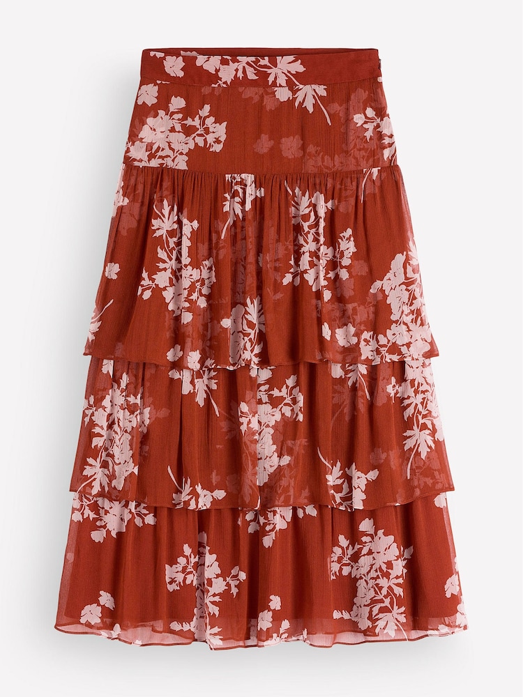 Boden Red Tiered Ruffle Midi Skirt - Image 1 of 1