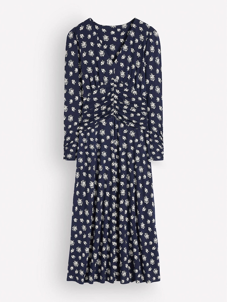 Boden Blue Mya Ruched Jersey Midi Dress - Image 1 of 1 Boden Blue Mya Ruched Jersey Midi Dress - Image 1 of 1