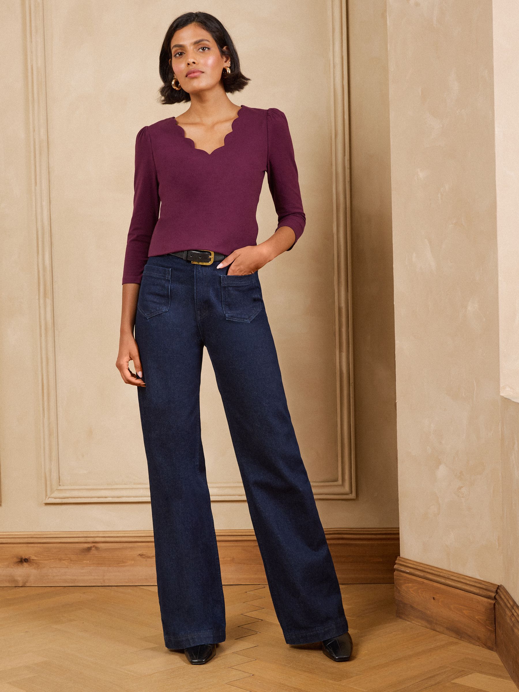 Buy Love & Roses X2 Black and Berry 3/4 Sleeve Scallop Top from