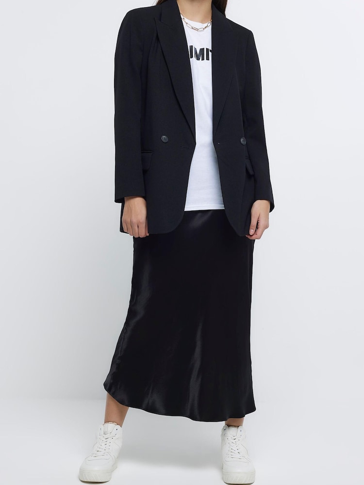 River Island Black Easy Bias Satin Maxi Skirt - Image 1 of 6