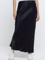River Island Black Easy Bias Satin Maxi Skirt - Image 3 of 6