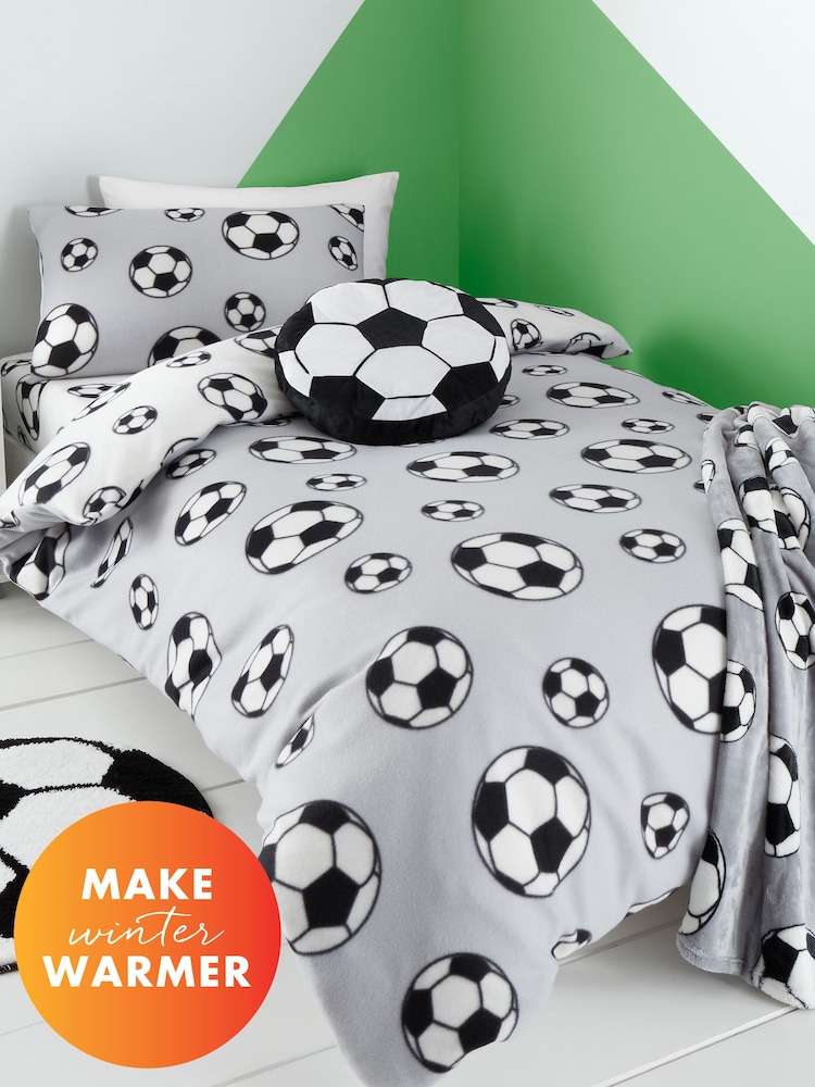 Catherine Lansfield Grey Spot Football Cosy Fleece Reversible Duvet Cover Set - Image 1 of 4