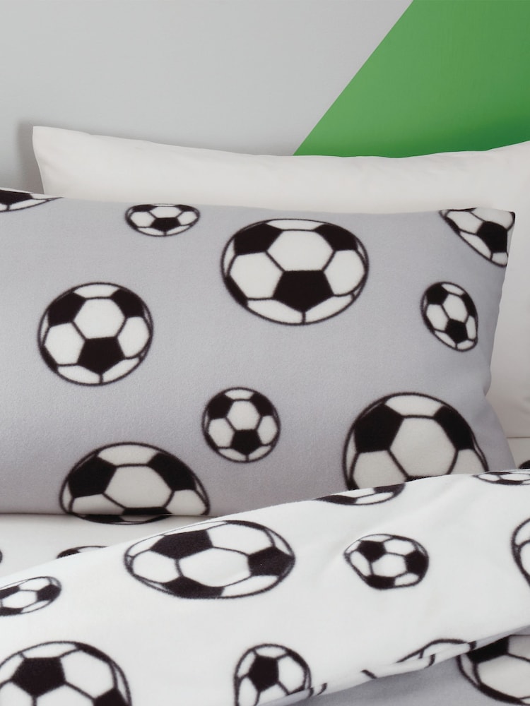 Catherine Lansfield Grey Spot Football Cosy Fleece Reversible Duvet Cover Set - Image 3 of 4