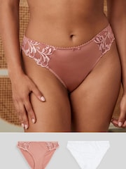 Rose Pink/White High Leg Embroidered Knickers 2 Pack - Image 1 of 11