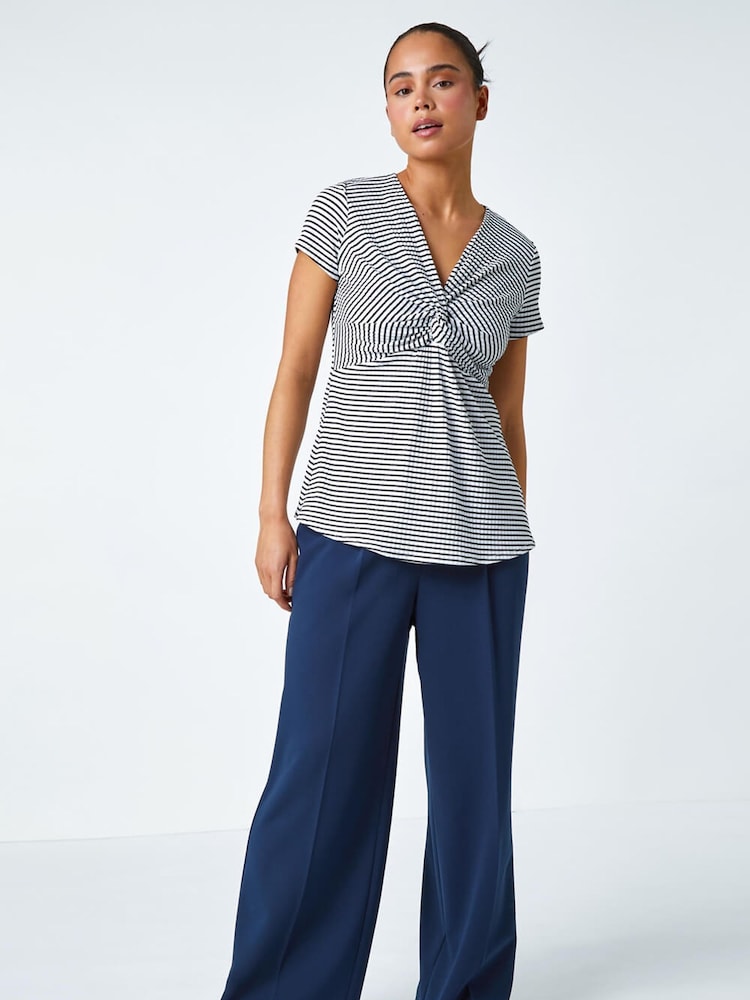 Roman Black Petite Stripe Twist Soft Stretch Top - Image 2 of 5