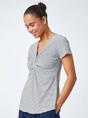 Roman Black Petite Stripe Twist Soft Stretch Top - Image 4 of 5