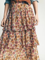 Boden Pink Floral Tiered Ruffle Midi Skirt - Image 3 of 6