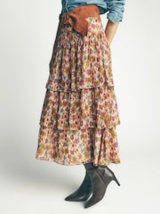 Boden Pink Floral Tiered Ruffle Midi Skirt - Image 4 of 6