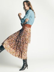 Boden Pink Floral Tiered Ruffle Midi Skirt - Image 5 of 6
