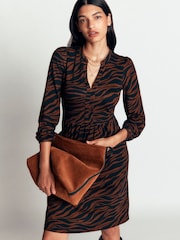 Boden Brown Zebra Print Long Sleeve Dress - Image 1 of 4