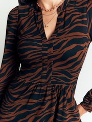 Boden Brown Zebra Print Long Sleeve Dress - Image 2 of 4