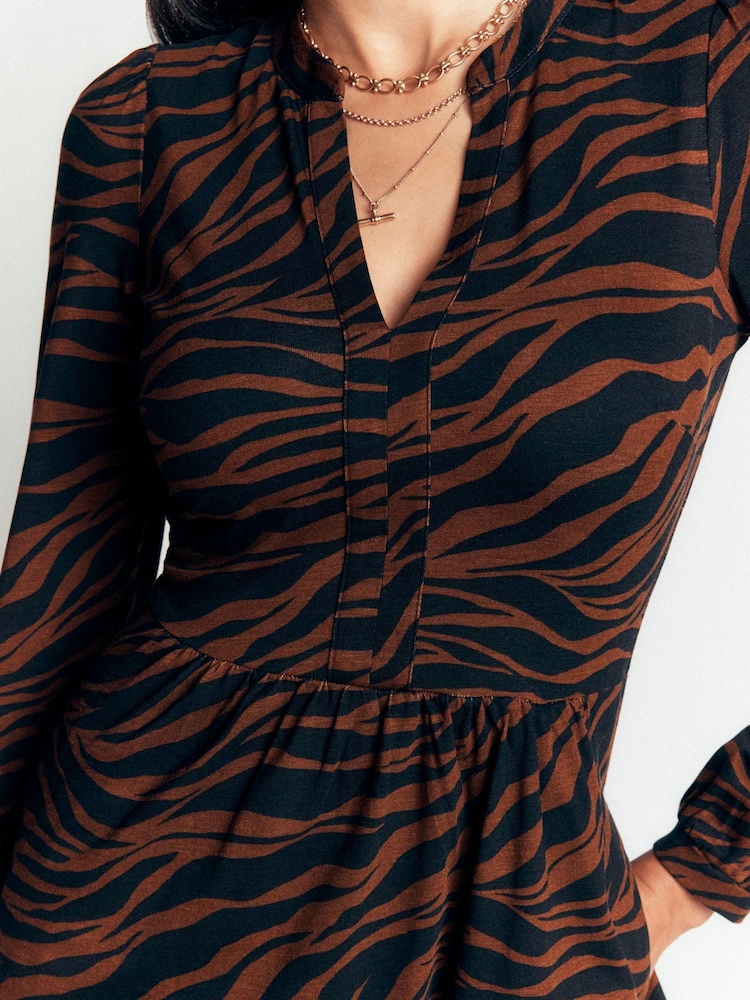 Boden Brown Zebra Print Long Sleeve Dress - Image 2 of 4