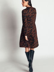 Boden Brown Zebra Print Long Sleeve Dress - Image 3 of 4