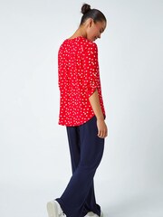 Roman Red Petite Polka Dot Stretch Button Detail Blouses - Image 3 of 5