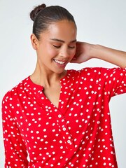 Roman Red Petite Polka Dot Stretch Button Detail Blouses - Image 4 of 5