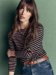 Boden Blue Square Neck Long Sleeve T-Shirt - Image 2 of 5