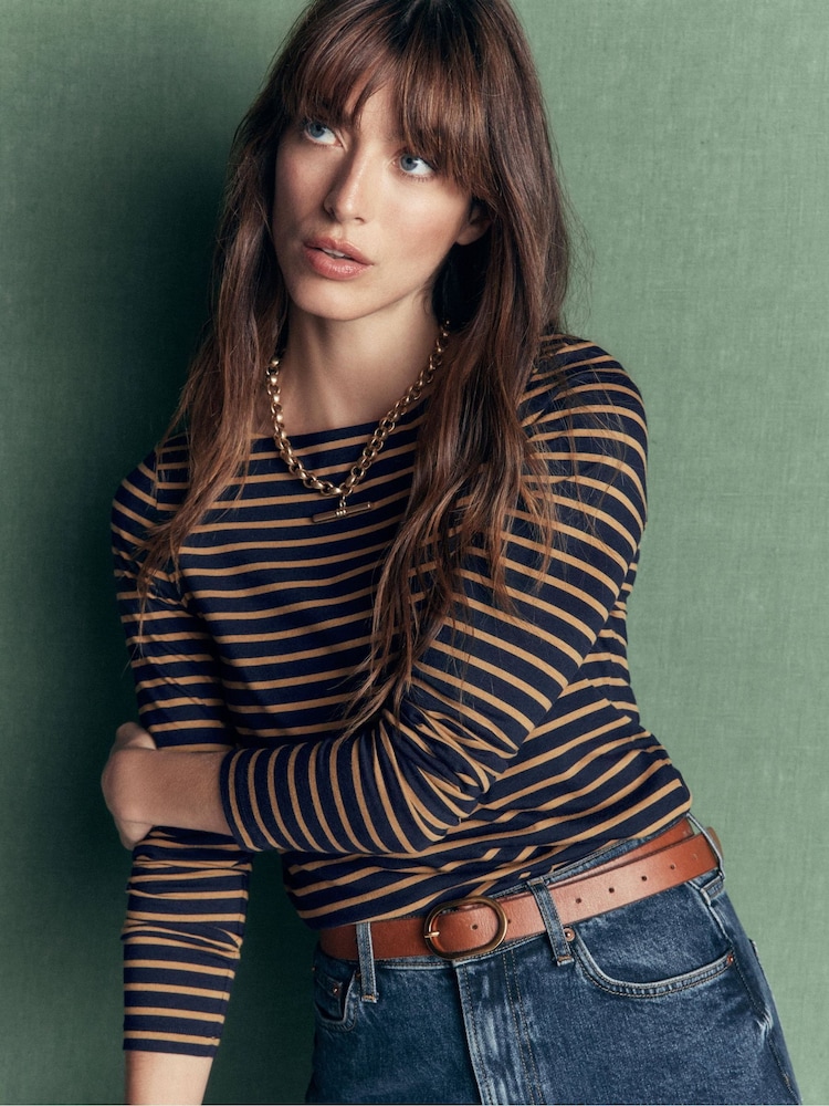 Boden Blue Square Neck Long Sleeve T-Shirt - Image 2 of 5 Boden Blue Square Neck Long Sleeve T-Shirt - Image 2 of 5