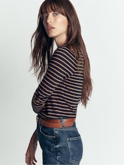 Boden Blue Square Neck Long Sleeve T-Shirt - Image 4 of 5