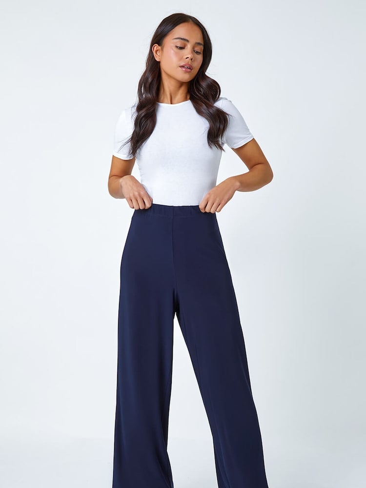 Roman Blue Petite Wide Leg Stretch Trousers - Image 5 of 5