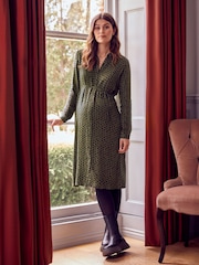 JoJo Maman Bébé Khaki Spot Maternity Shirt Dress - Image 1 of 4