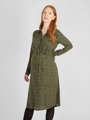 JoJo Maman Bébé Khaki Spot Maternity Shirt Dress - Image 2 of 4