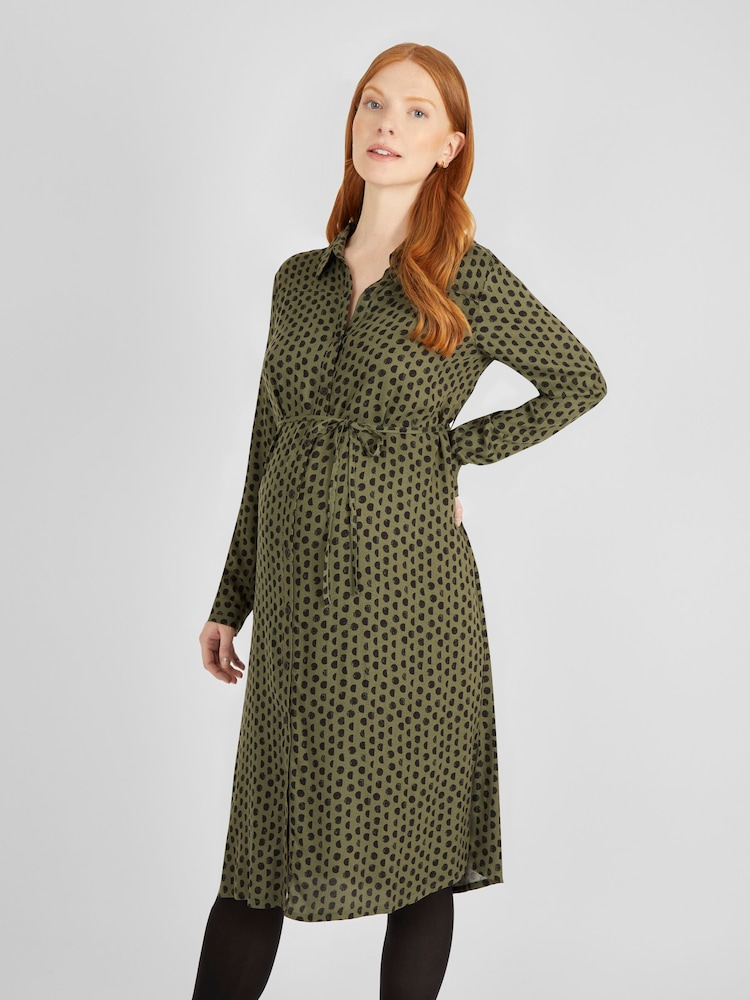 JoJo Maman Bébé Khaki Spot Maternity Shirt Dress - Image 2 of 4