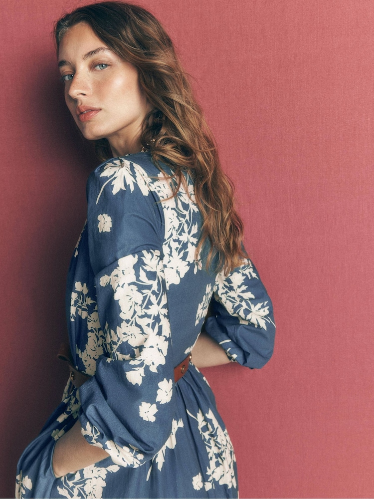 Bleu - Robe mi-longue en coton Nicola de Boden - Image 2 de 6