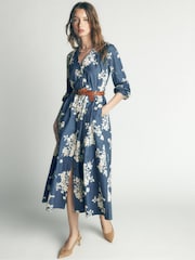 Bleu - Robe mi-longue en coton Nicola de Boden - Image 4 de 6