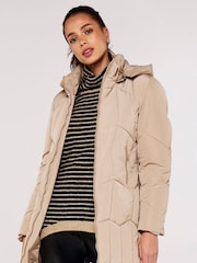 Apricot Cream Mixed Panel Hooded Puffer Jacket - Image 1 of 5