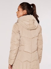 Apricot Cream Mixed Panel Hooded Puffer Jacket - Image 2 of 5