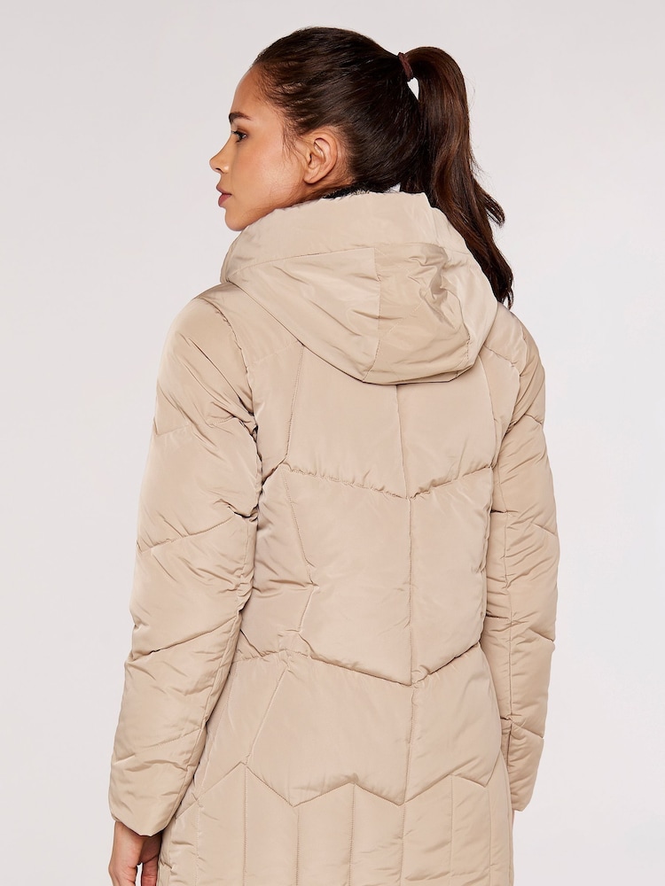 Apricot Cream Mixed Panel Hooded Puffer Jacket - Image 2 of 5