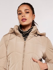 Apricot Cream Mixed Panel Hooded Puffer Jacket - Image 4 of 5