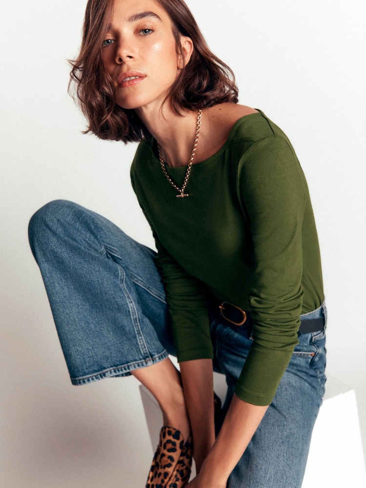 Boden Green Square Neck Long Sleeve T-Shirt - Image 1 of 4