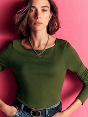 Boden Green Square Neck Long Sleeve T-Shirt - Image 2 of 4
