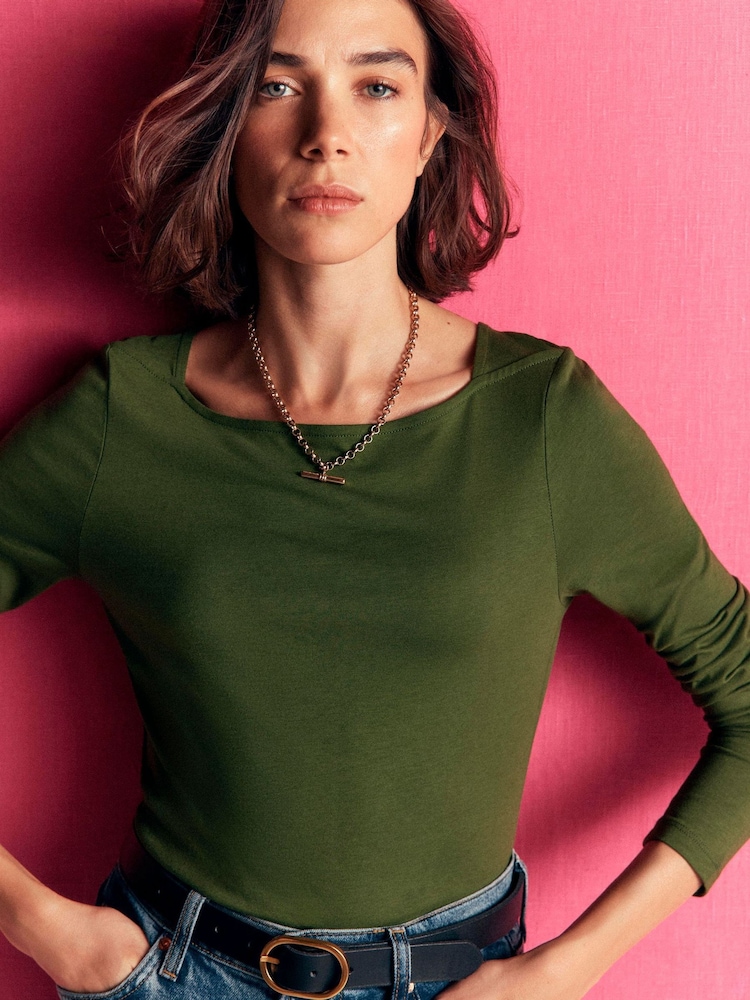 Boden Green Square Neck Long Sleeve T-Shirt - Image 2 of 4