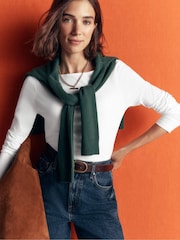 Boden White Square Neck Long Sleeve T-Shirt - Image 1 of 5