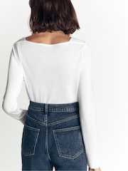 Boden White Square Neck Long Sleeve T-Shirt - Image 3 of 5