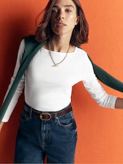 Boden White Square Neck Long Sleeve T-Shirt - Image 4 of 5