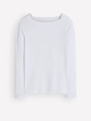 Boden White Square Neck Long Sleeve T-Shirt - Image 5 of 5
