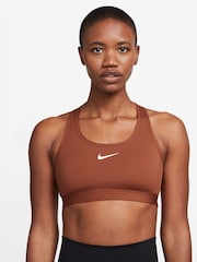 Nike Brown Dri-FIT Medium Swoosh Support Padded Bra - Image 1 of 3