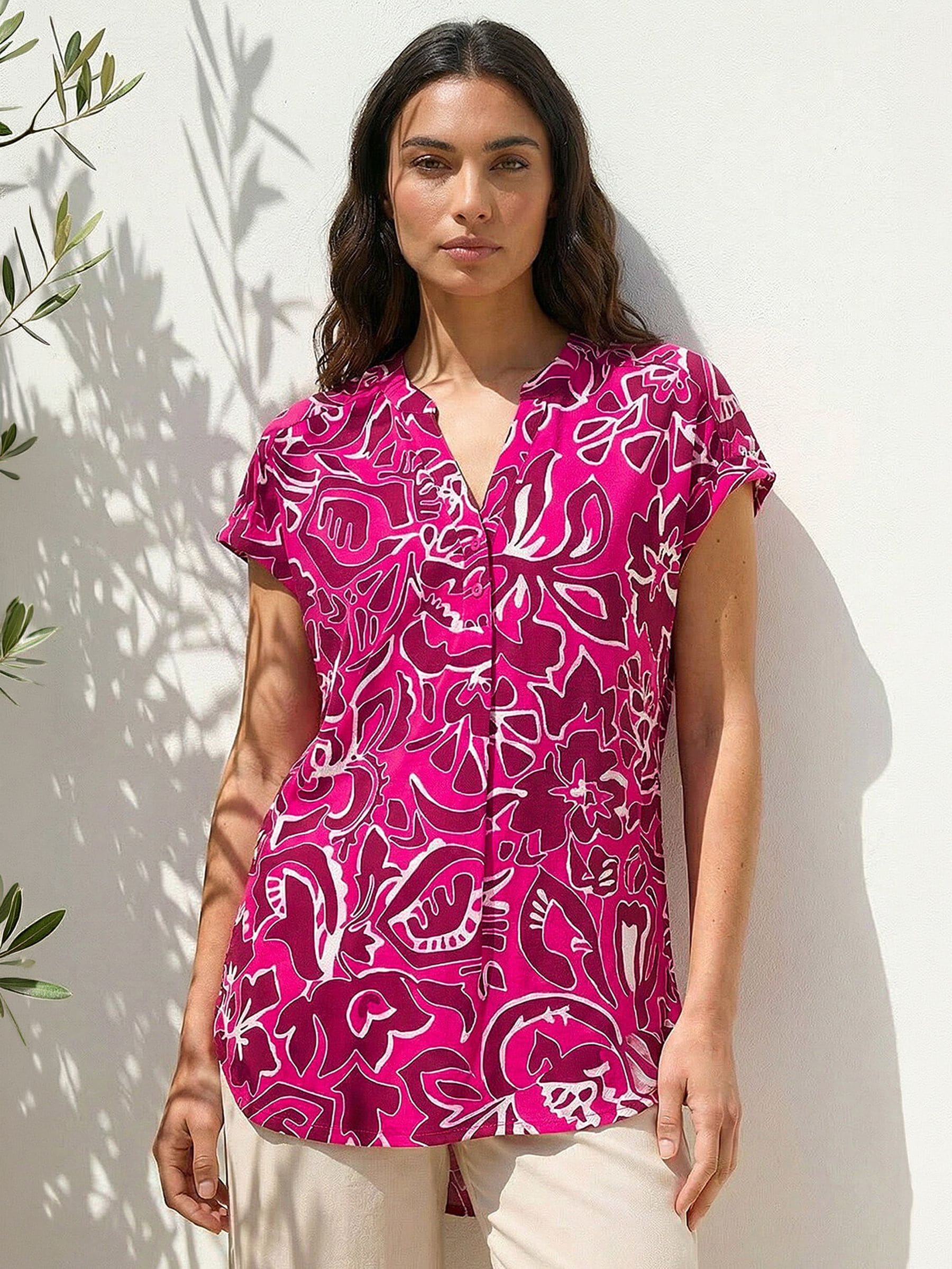 Roman Women's Pink Textured Floral Print Tunic Top - Image 3