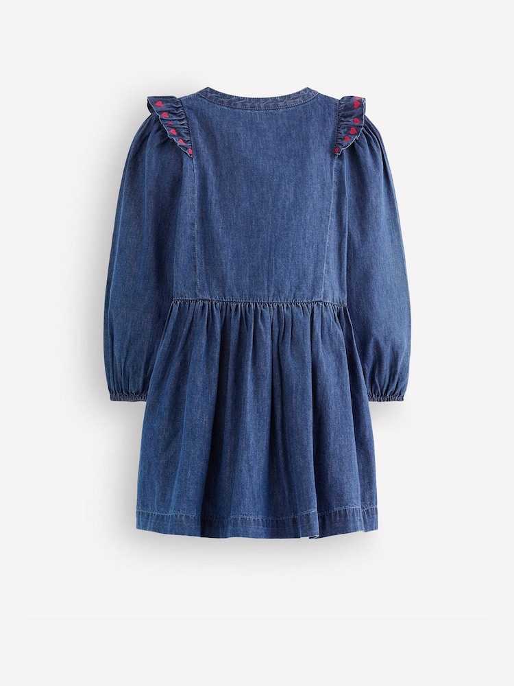 Boden Blue Winnie Frill Trim Shirt Dress - Image 2 of 3 Boden Blue Winnie Frill Trim Shirt Dress - Image 2 of 3
